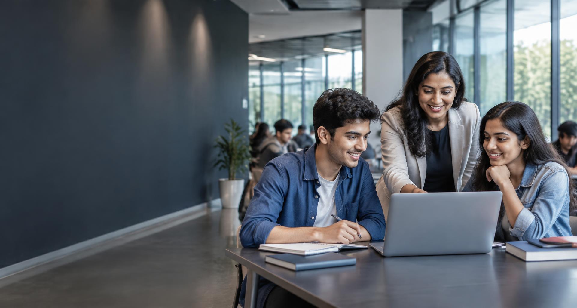 Mentor helping students use a placement platform